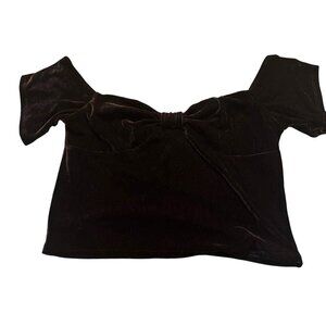 Sincerely Jules Velvet Off-Shoulder Cropped Top With Bow Detail, Black, Sz. L